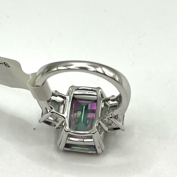 Rainbow Multiple Colored Quartz Ring Emerald Cut Designer DK 925 - Picture 10 of 13